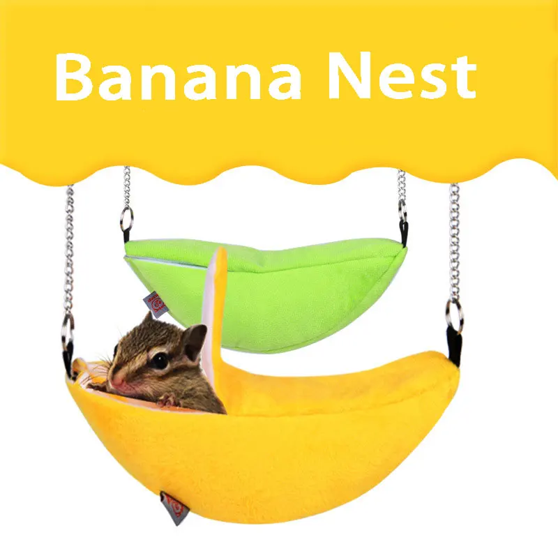 Novelty Banana Shape Nest Plush Cotton Hamster Warm House Hammock Rat Mouse Living House Hanging Tree Beds Hamster Accessories