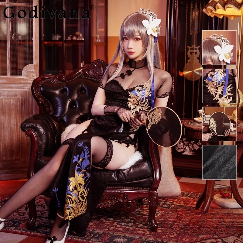 

Women Cosplay Costume Set Black Cheongsam Activity Party Role Play Clothing Female Summer Beautiful Festival Cos Outfits