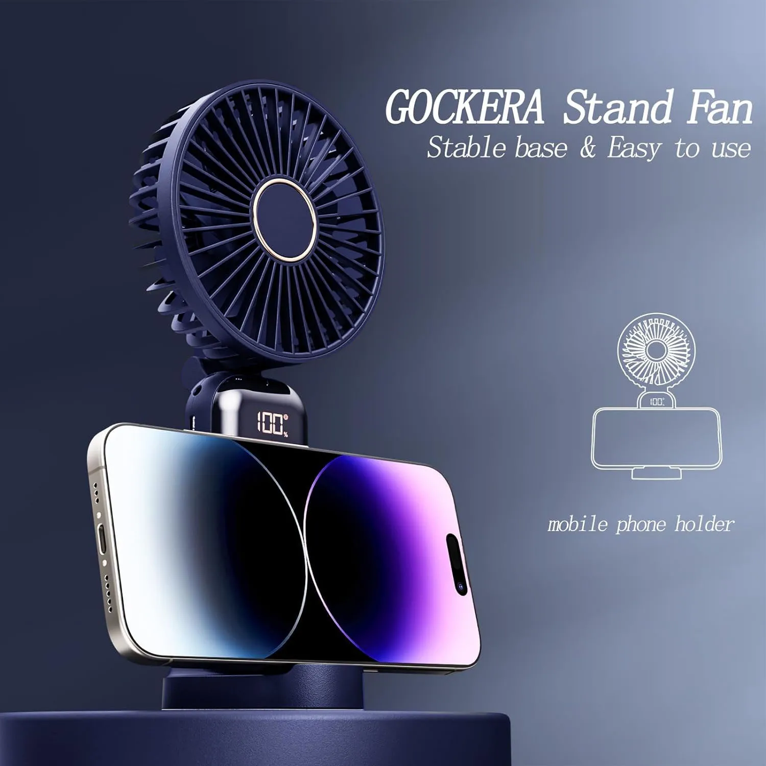 Portable Fan 4200mAh Battery Operated Fan 5 Speeds Digital Display Women's Makeup Fan with Base 180° Foldable For Outdoor Indoor