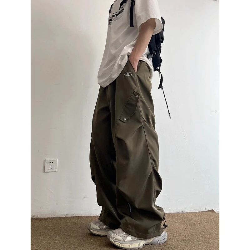 Functional Paratrooper Cargo Pants Men Summer Thin Loose Wide Leg Vintage Straight Casual Multi Pocket Daily Outdoor Trousers