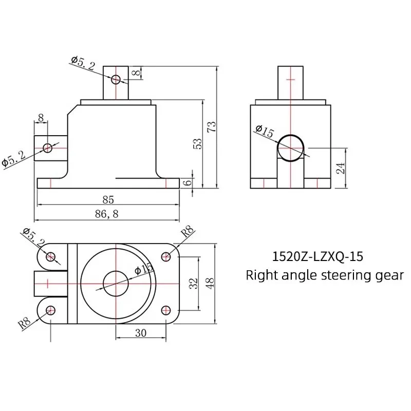 Right Angle Reversing Gearbox Small Steering Gear 90 Degree Bevel Gear Ratio 1:1 Bevel Gear 15 mm Shaft