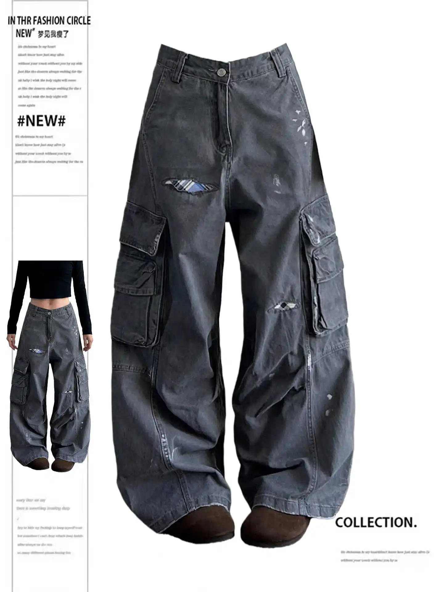 

Women's American Retro Baggy Cargo Jean Wide Fit Denim Pants Men Y2K Boyfriend Cowboy Japanese Punk Harajuku Tide 2000s Chic New