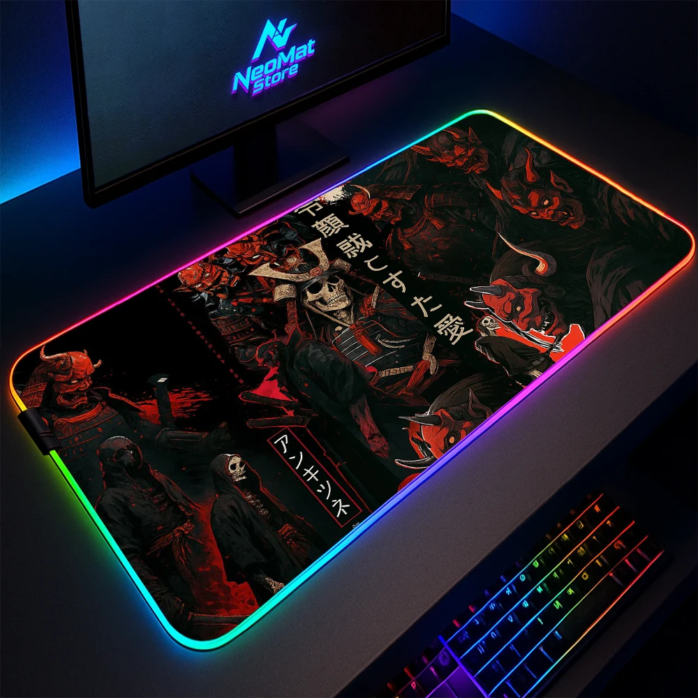 

RGB Mousepad Samurai Very Large Mouse Pad Gaming Japan Mouse Pads with Lightings Pc Mat Computer Decorations with Backlight