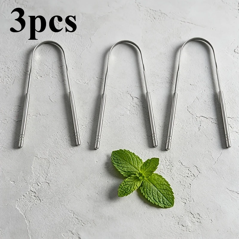 1/3Pcs U‑Shaped Stainless Steel Tongue Scraper,Reusable Tongue Cleaner,Portable Oral Care Tool for  Breath Removal  Men & Women