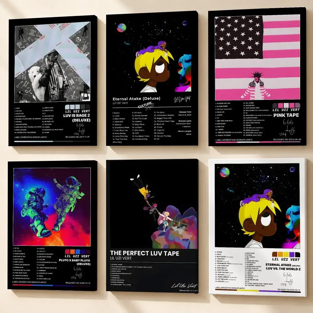 L-Lil Uzi Vert Luv Is Rage 2 Album Framed Wall Painting HD Wood Framed Canvas Poster Wall Art for Bedroom Living Room Home Decor