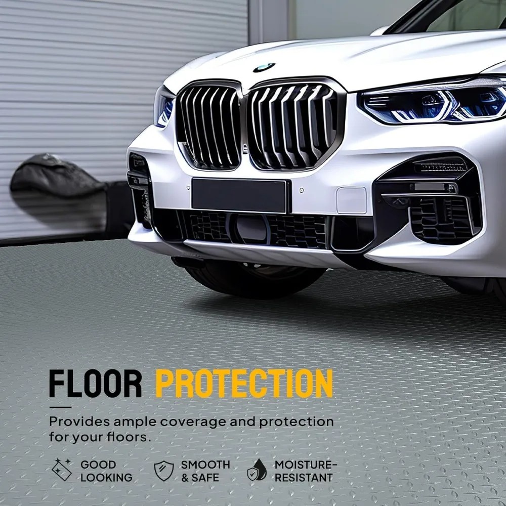 Thickened Diamond Plate PVC Garage Floor Mat, 7.5 x 20 Feet, Ideal for Under Car and Parking Spaces