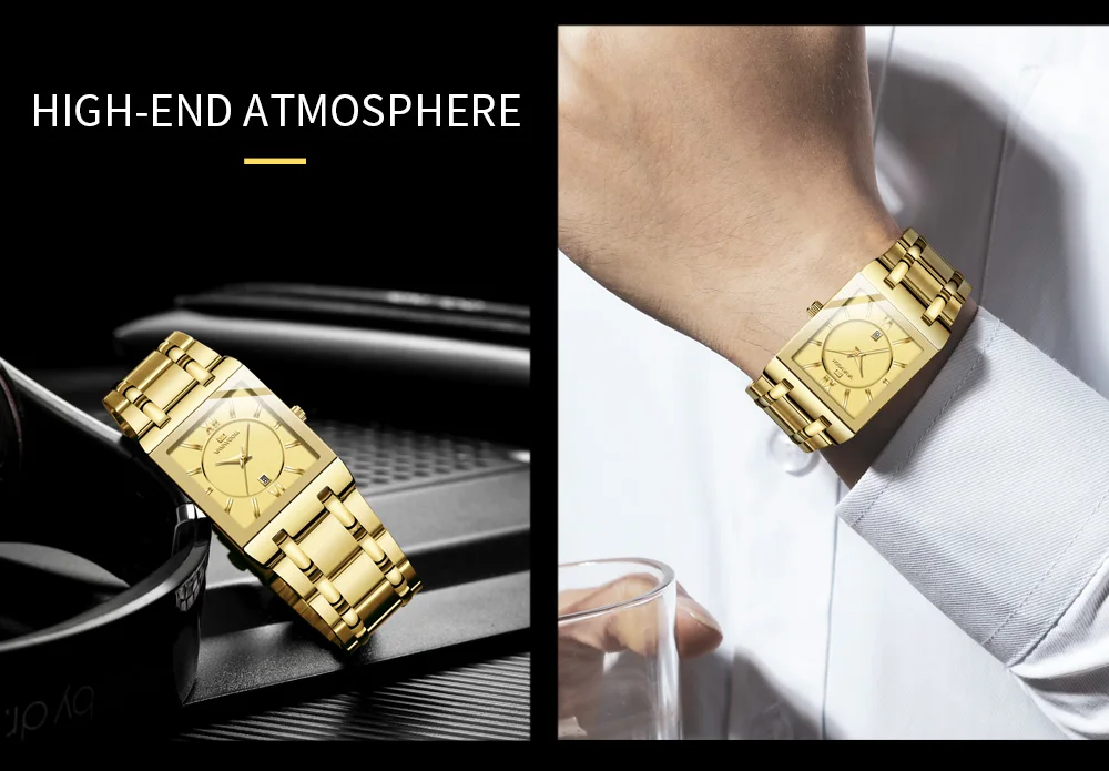 VA VA VOOM Relogio Masculino Watch Men Square Mens Watches Top Brand Luxury Golden Quartz Stainless Steel Waterproof Wrist Watch