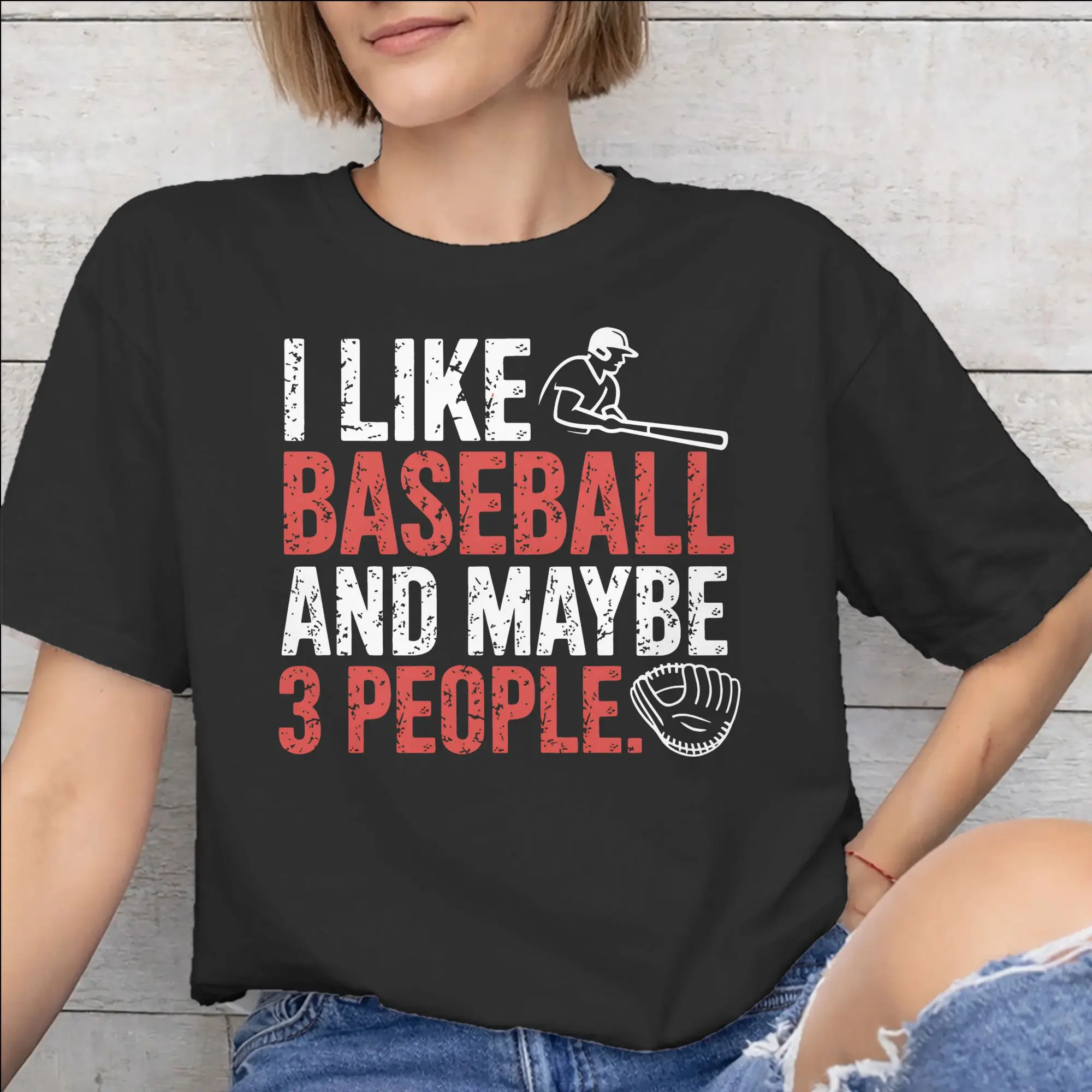 I Like Baseball And Maybe 3 People   Apparel Men Women T Shirts Pure Cotton Tee Graphic Printed  Tops T-shirt