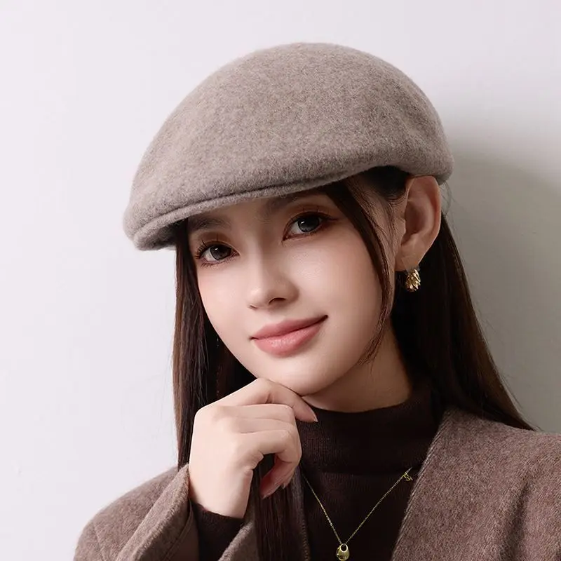 Women's Wool Newsboy Cap for Winter, British Retro Style & Korean Fashion, Warm Beret-inspired Peaked Hat