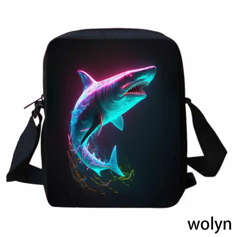 Shark Print Shoulder Bags for School, Animal Pattern School Crossbody Bags,Kids Satchel for Boys Girls Shopping Bags Sling Bags