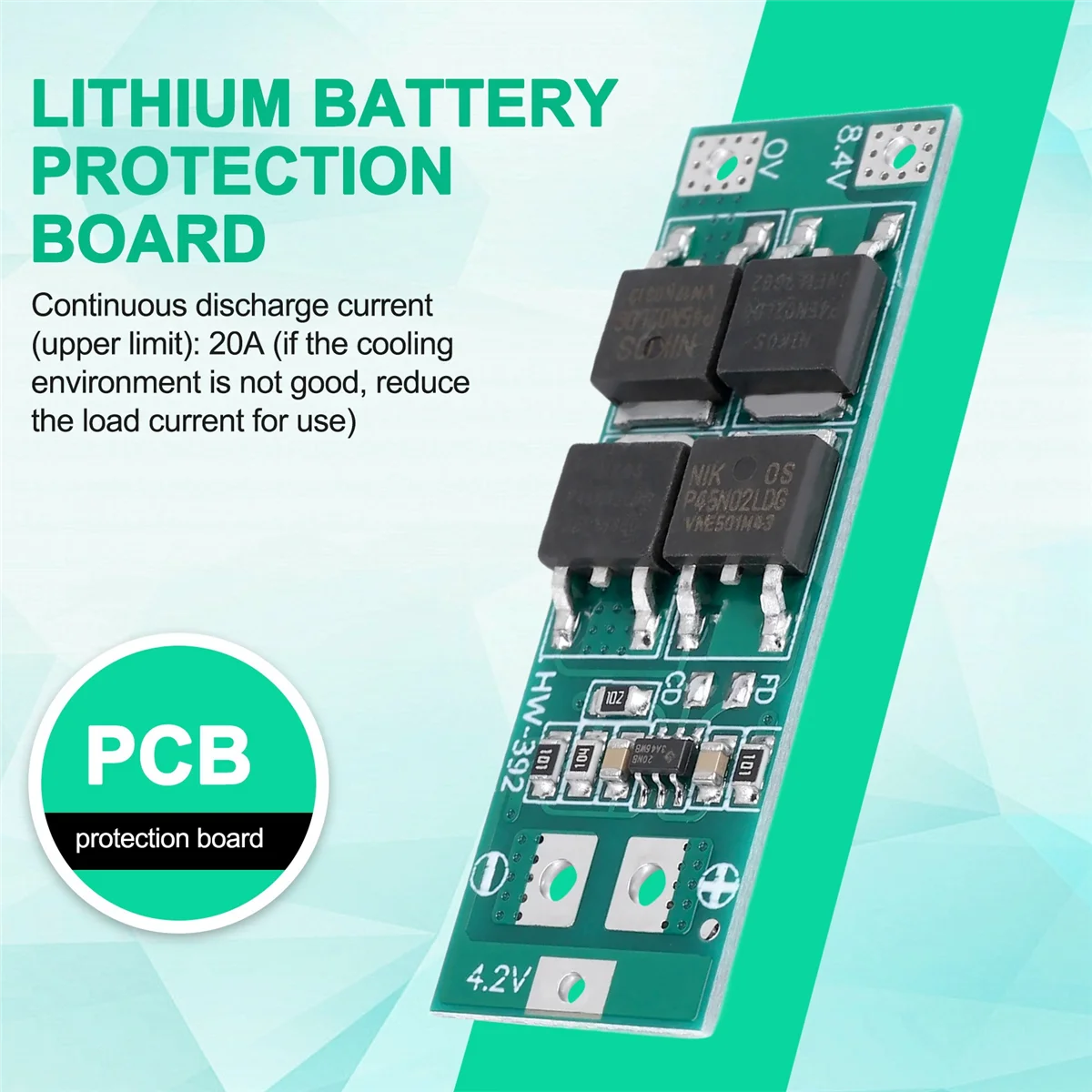 Placa de protección de batería de litio 2S 20A 7,4 V 8,4 V 18650, estándar