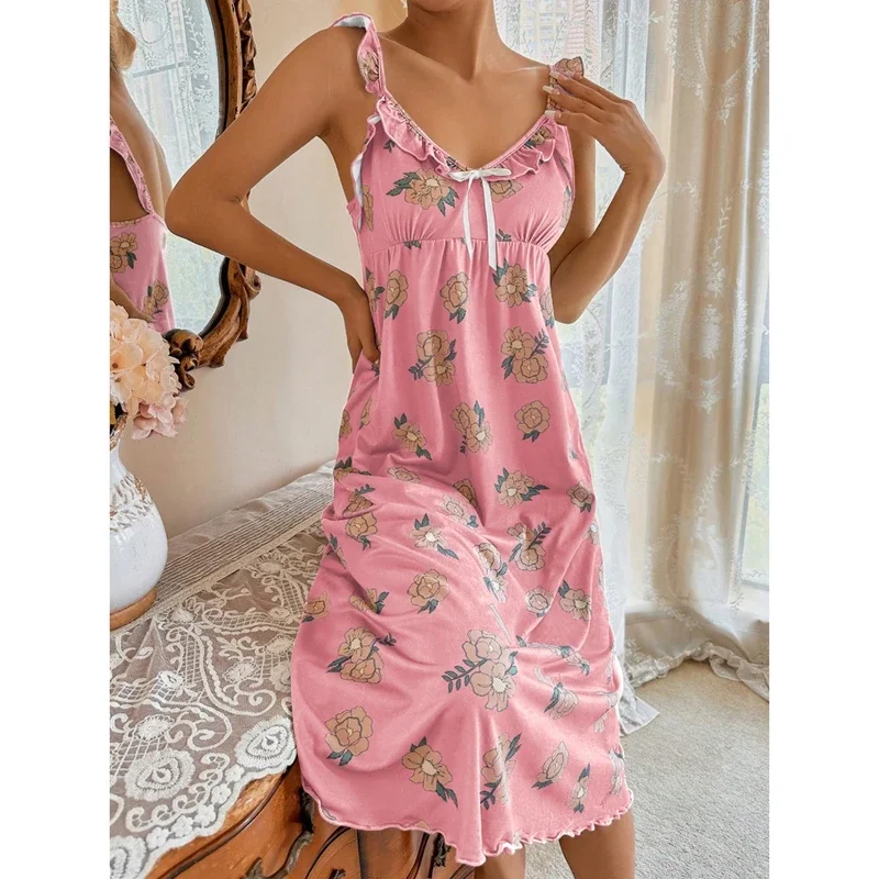 Women Nightdress Elegant Floral Nightgown Chic Slim Gowns Lady Lingerie Summer Woman Nightdress Ruffle Dress Nightgowns