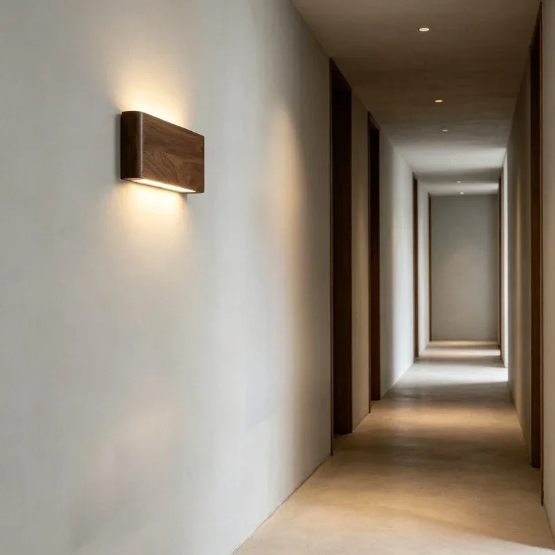 New Chinese Style Strip Minimalist Solid Wood Wall Lamp Retro Walnut Wood Living Room Background  Bedroom Bedside Wall Light