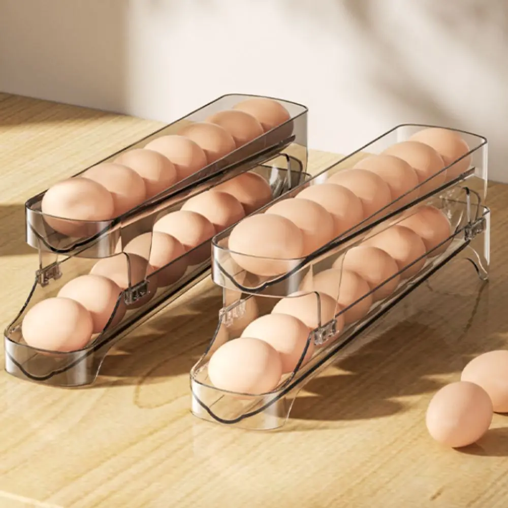 

Automatic Rolling Fridge Egg Storage Box Bilayer Ladder Style Eggs Holder Rack Fresh-keeping Refrigerator Egg Organizer