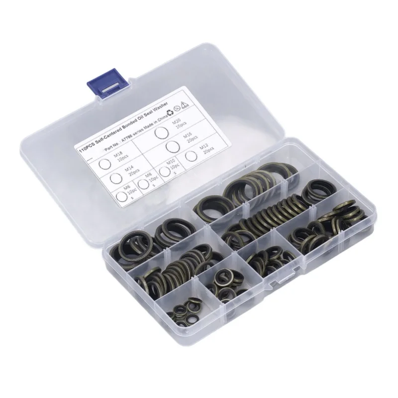 110 Pcs Oil Seal Washer M6 M8 M10 M12 M14 M16 M18 M20 Rubber Bonded Seal Oil Gasket Metal Sealing Washer