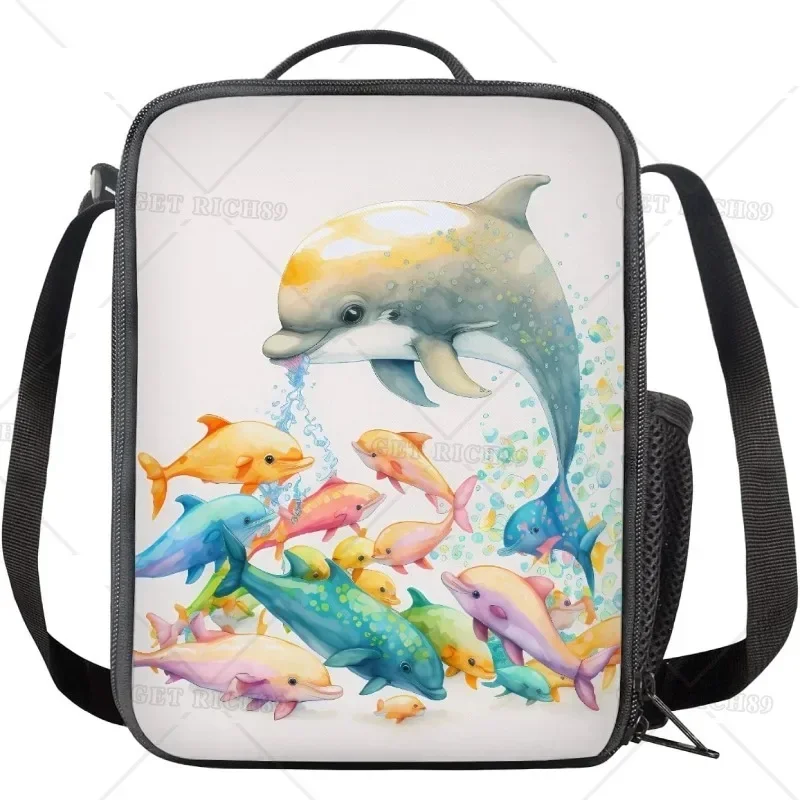 Ocean Whale Sea Animal Lunch Bag Insualted Colorful Lunch Box Reusable Portable Tote for Women Men with Strap for Picnic Work