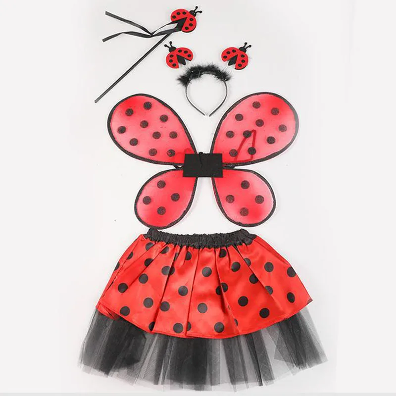 Girls Ladybug Ladybird Fairy Costume Birthday Party Wings Dress Up for Halloween Tutu Magic Wand Headband