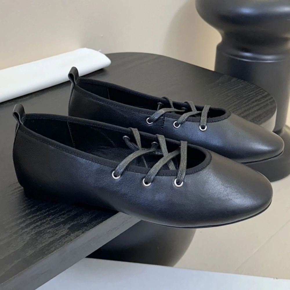 

Весенне-летние кожаные роскошные женские балетки на плоской подошве со шнуровкой, модные и удобные женские туфли Мэри Джейн