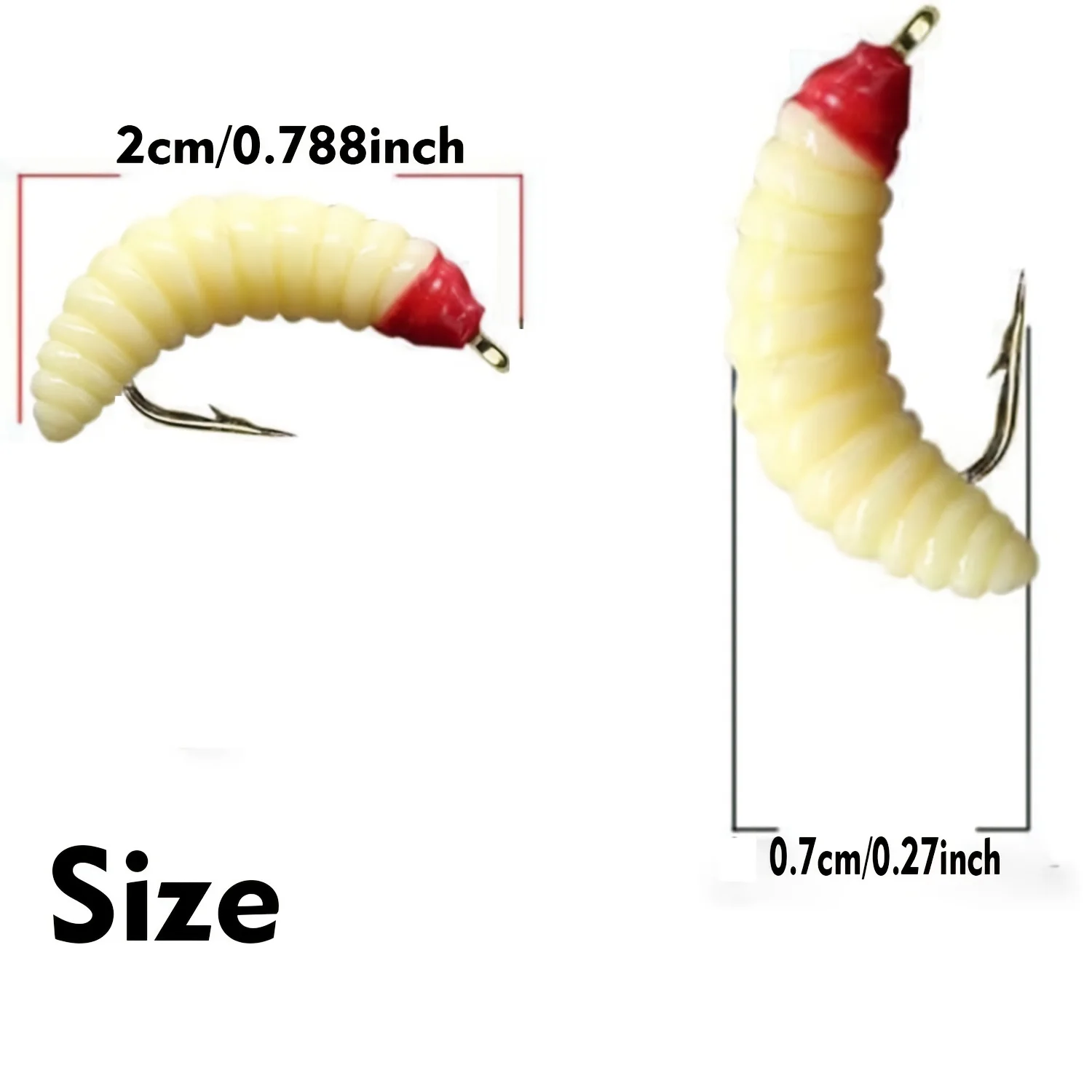 10pcs Soft Maggot Baits with hook Fake Bread Worms for Fishing Lures for Artificial Wax Worms Gross Plastic Worms for Freshwater