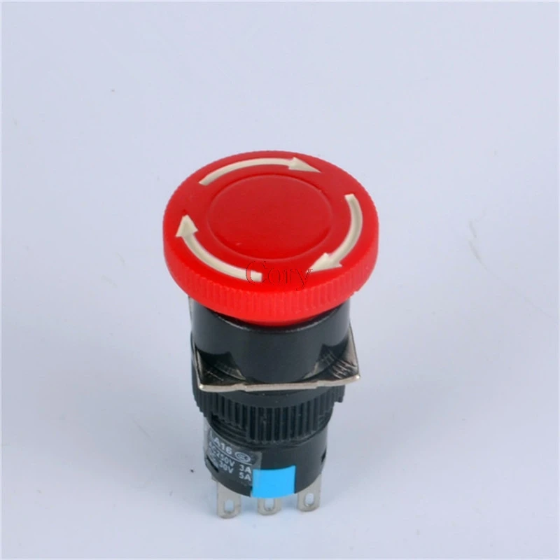 1Pc 16mm Thread Hole Red Mushroom Cap Rotating Release Emergency Stop Switch AC 250V 3A