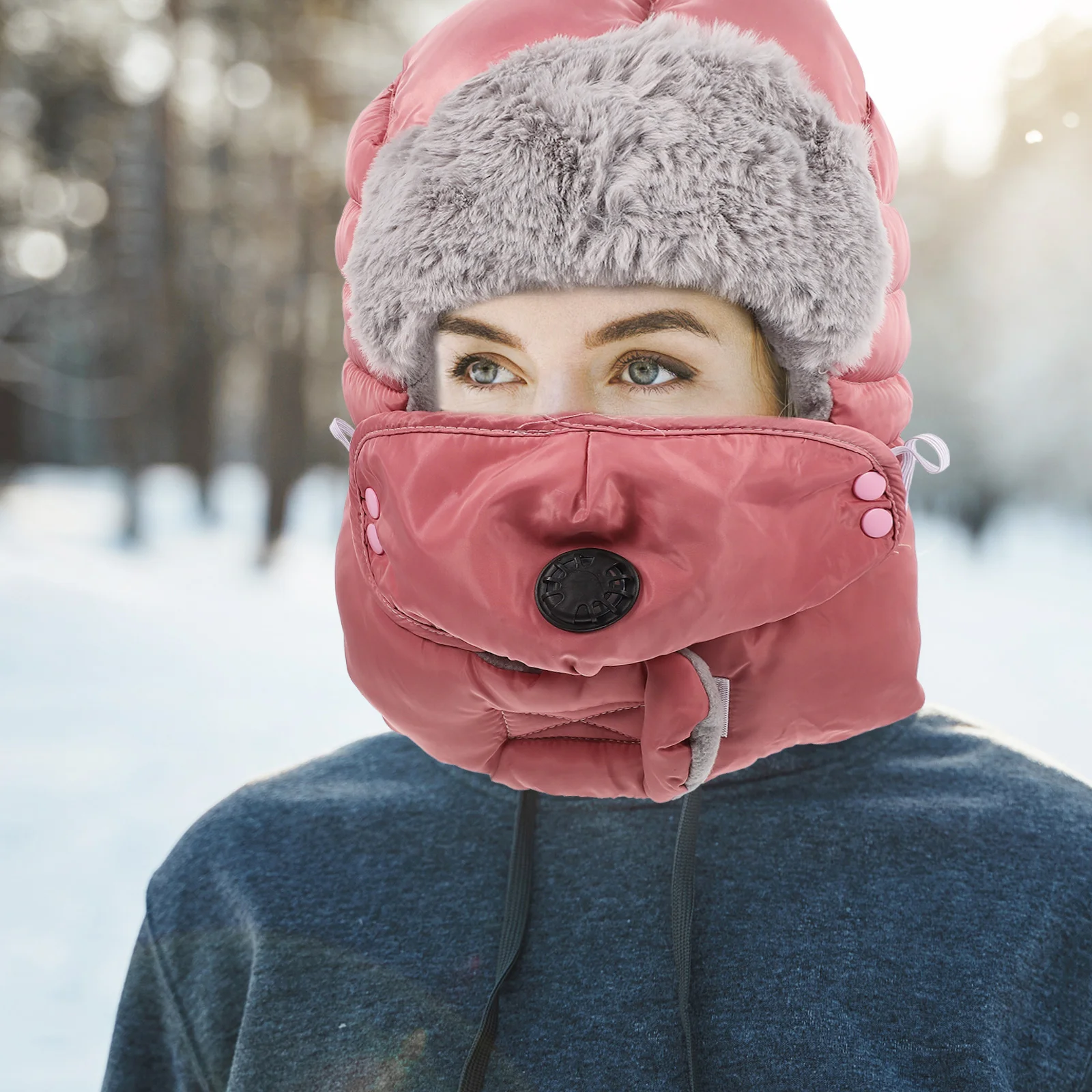 

Winter Mask Windproof Hat Skiing Hat Warm Pink Comfortable Riding Freeze proof Women Hats Thermal Suit Adjustable