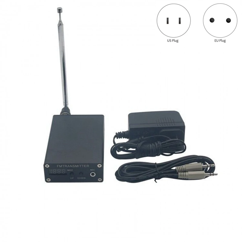 1MW PLL Stereo FM MP3 Transmitter Mini Radio Station 87-109Mhz With Power Adapter Antenna Shield Wire