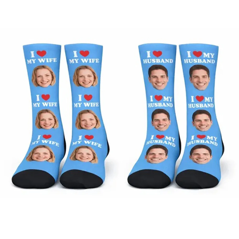 Fashion custom face socks DIY husband and wife tube socks Valentine's Day anniversary the best gift for husband and wife view 2
