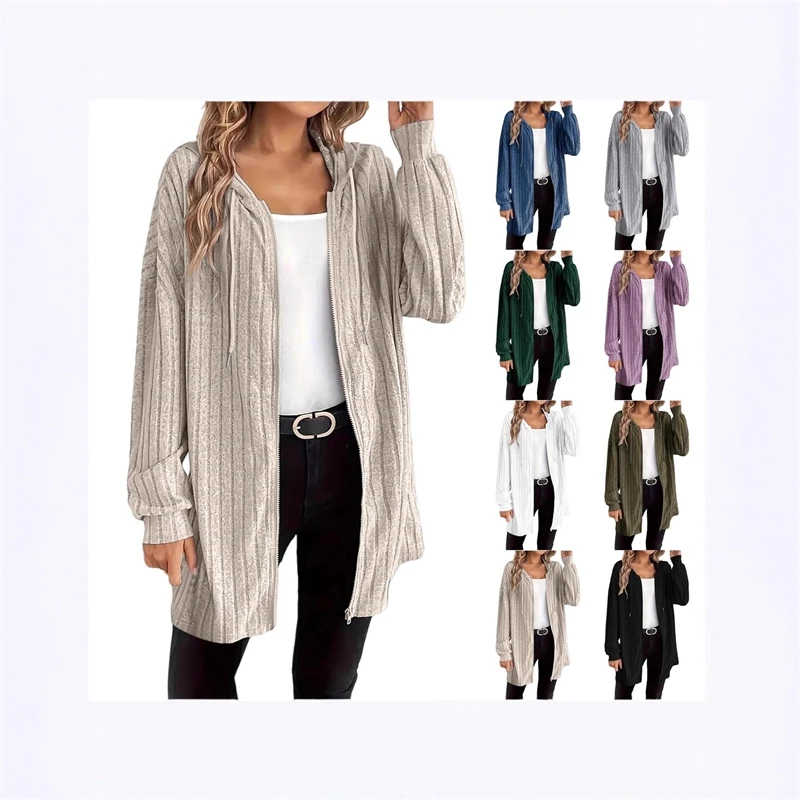 

Ребристый вязаный кардиган с длинными рукавами и открытой передней частью, однотонный повседневный уютный осенне-зимний женский офисный дорожный рождественский подарок