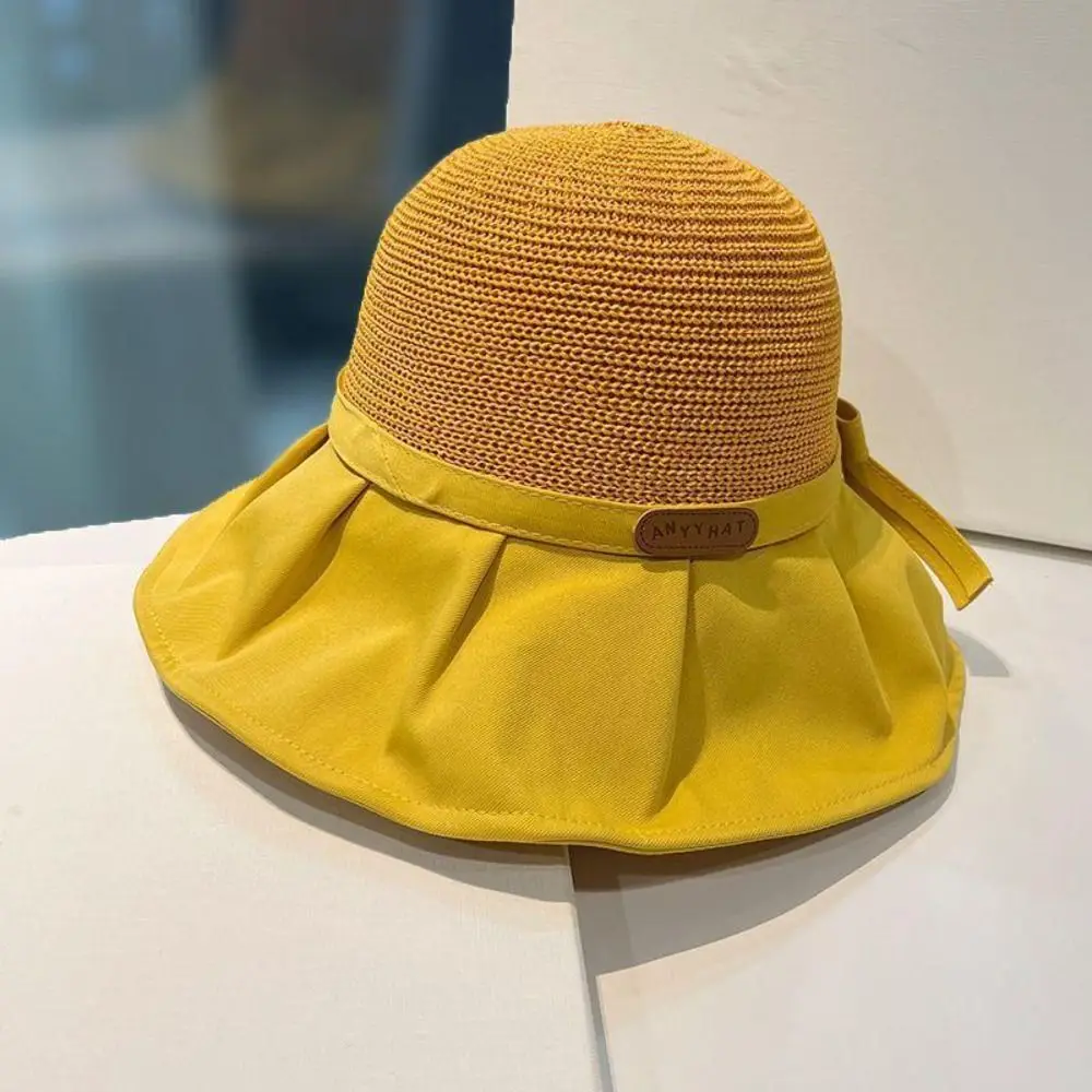 Sombrero de cubo de ala ancha grande para mujer, gorra de Sol de viaje, resistente a los rayos UV, cola de caballo, Verano