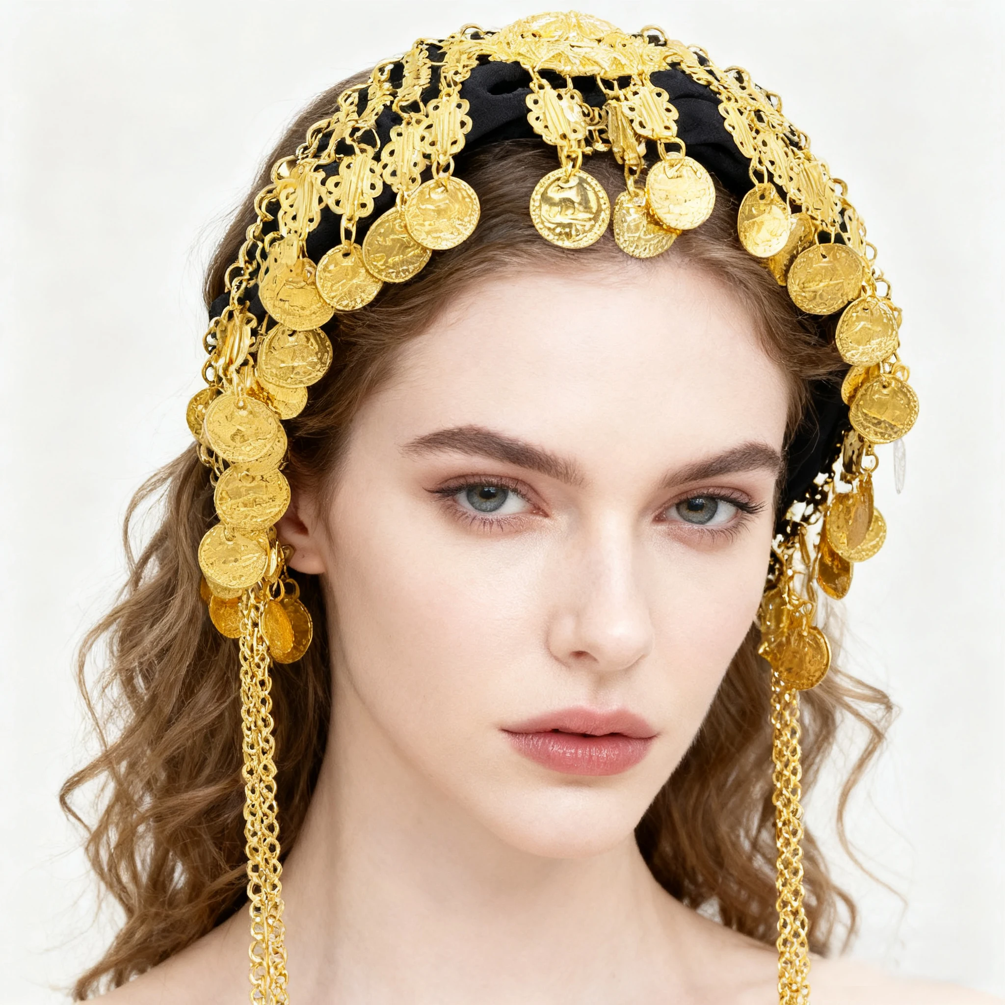 

Arab exotic style golden coins tassel flower shape hollow women's headband headdress bride wedding retro ornate jewelry