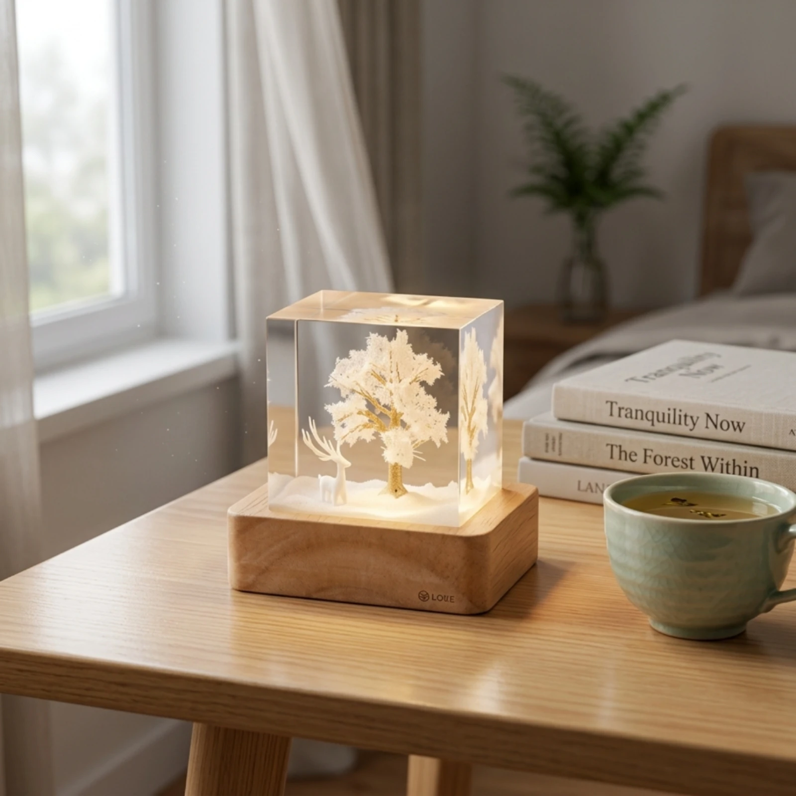 Resin Night Light Warm Resin Cube Light Cube Lamp Clear Lamp with Wooden Base Artistic for Couples, Nightstand, Bedroom - view 5