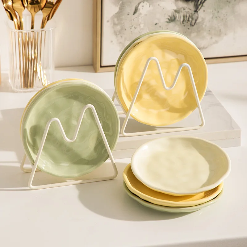 Cream Luxury Plate Bone Dish Household Food Grade Ceramic Snack Cake Plate Plate Dining Table Storage Plate Decoration Ins