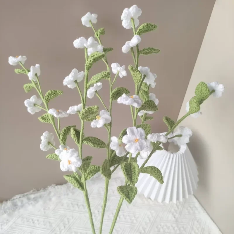 (No Vase)1pc Creative Handmade Mini White Flowers Crochet Artificial Plants Finished Ornaments Home Decor  Exquisite Decoration