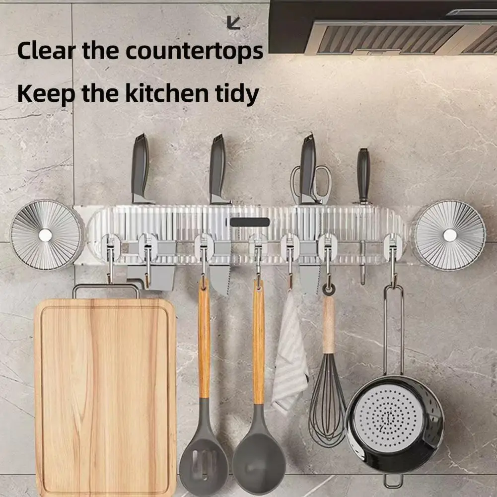 Wall-mounted Kitchen Organizer Wall-mounted Kitchen Utensils Organizer with Adjustable Hooks No-drill Vacuum Hanger for Knives