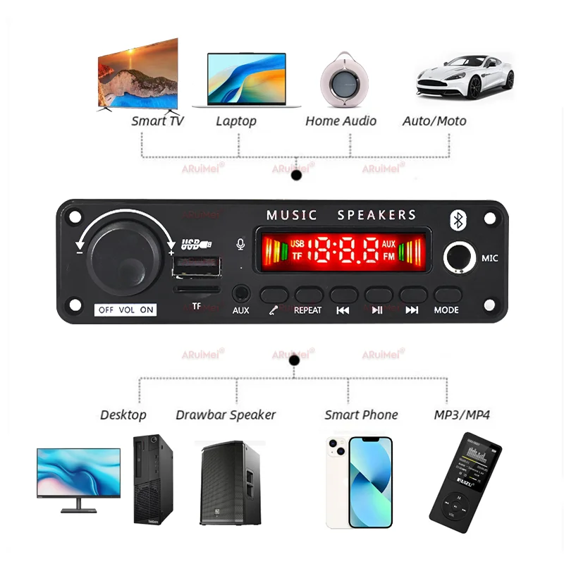 400W Amplifier Module Board 4*100W Stereo Car Equalizer Amplifier with Bluetooth DC 8V-26V TPA3116 FM USB TF AUX