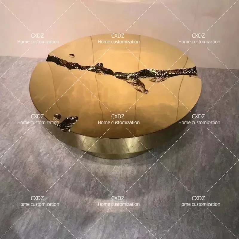 Nordic Luxury Stainless Steel Coffee Table Irregular Shape Silver Gold Combination Side Table for Hotel Lobby Living Room