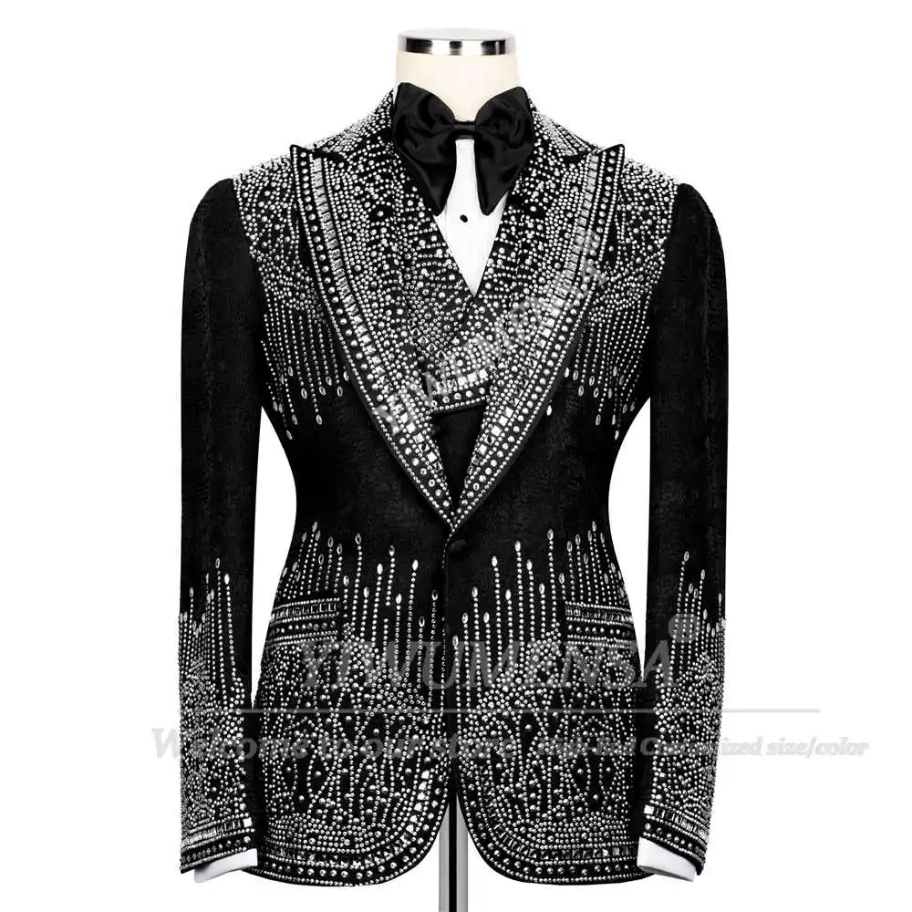 

Эксклюзивные мужские костюмы с бриллиантами и бисером, приталенный комплект из трех предметов, пиджак для жениха и выпускного вечера, мужские свадебные смокинги Bnquet