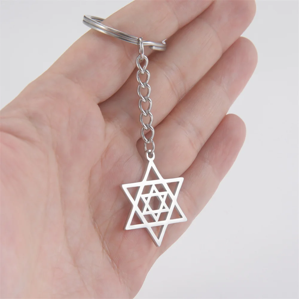 My Shape Star of David Keychain Hexagram Israel Jewish David Star Key Ring Stainless Steel  Bag Car Accessories Amulet Jewelry