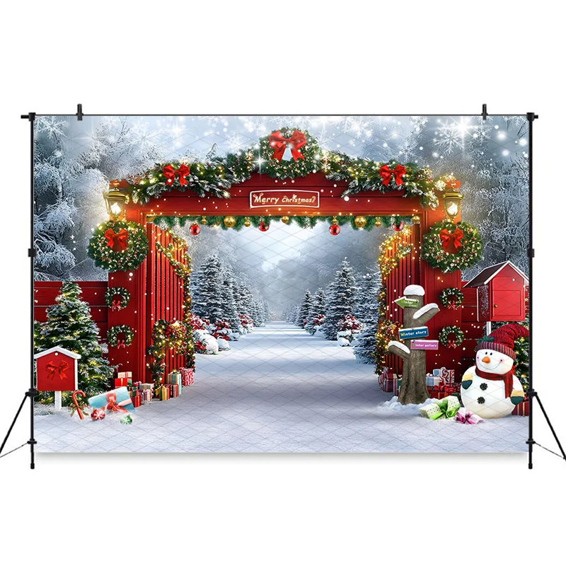 Mocsicka Christmas Photography Backdrop Xmas Tree Snow Deer Gifts Decoration Children Kid Family Holiday Party Background Banner