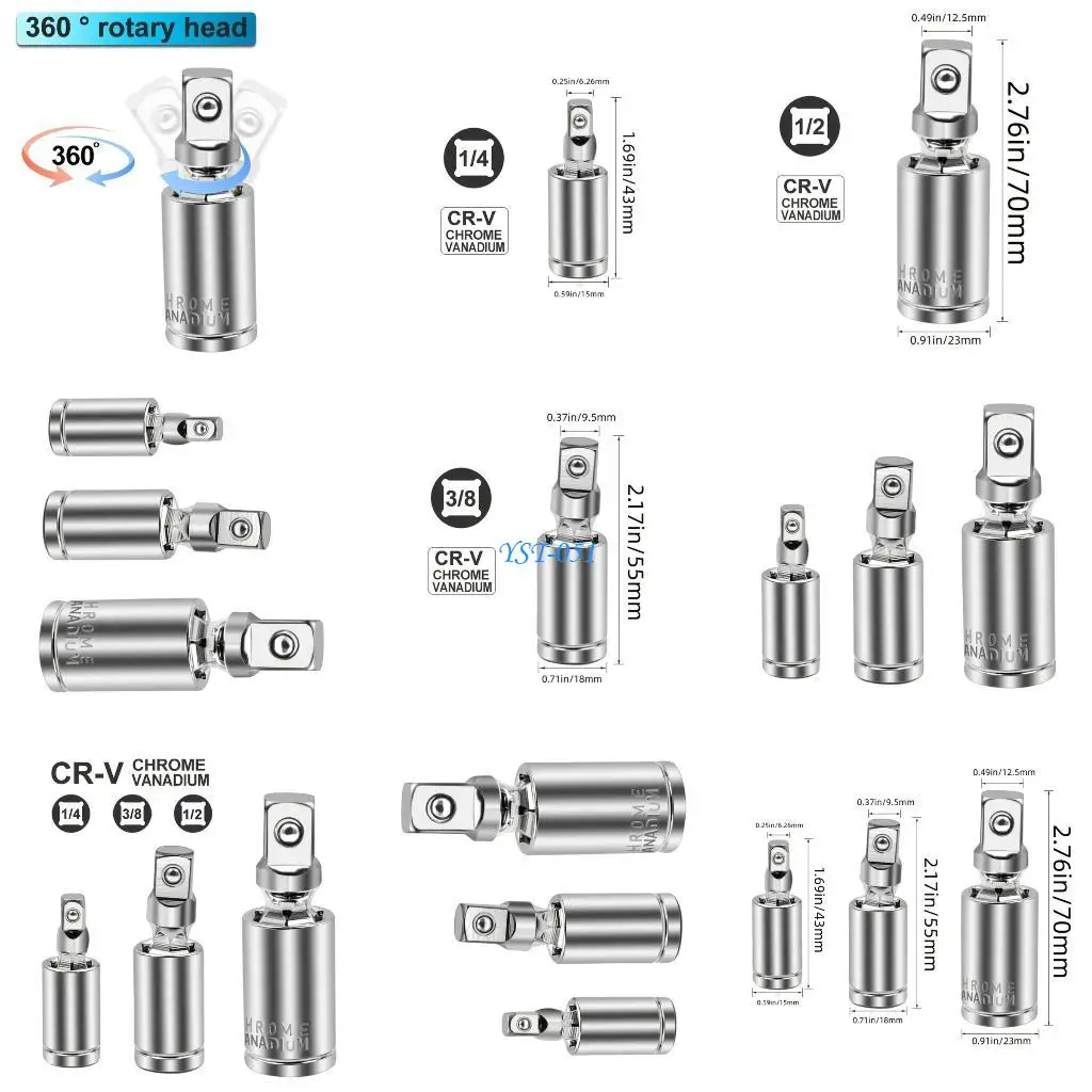 

E15A 3PCS Professional Socket Adapter Set Heavy Duty 40Cr Steel Construction Flexible Ratcheting Design For Mechanical Work