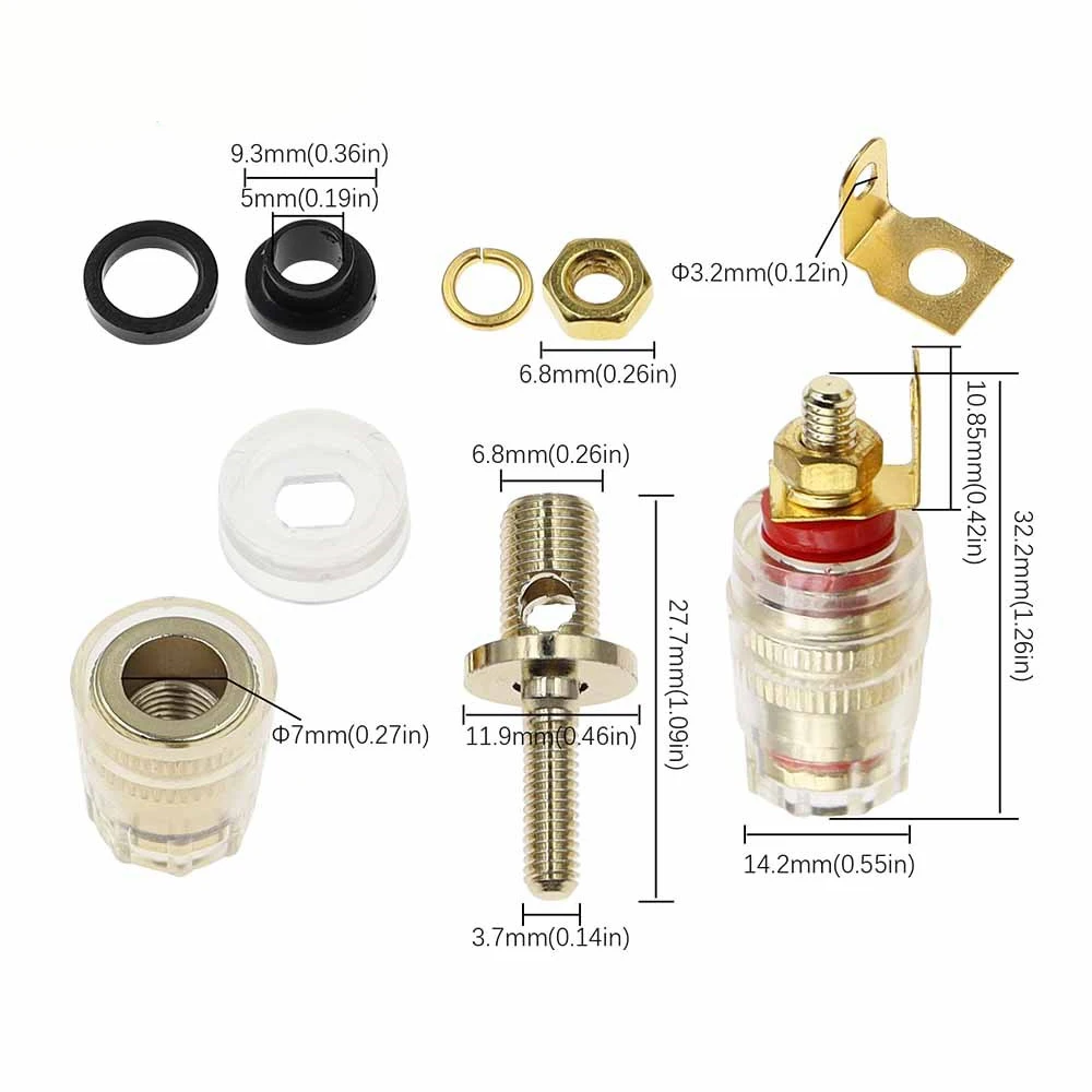 2PCS Gold Plated M4 Copper Transparent Crystal Speaker Terminal Binding Post Banana Plug Socket Connector for Amplifier Speaker