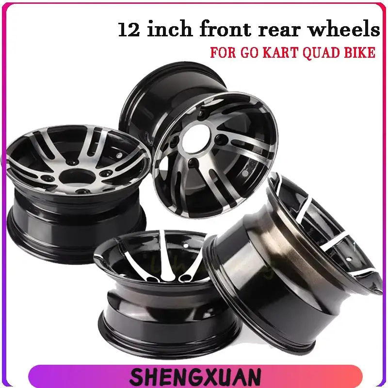 12-inch Aluminum Alloy Rims for ATV Quad Bikes Karts - Front & Rear Wheel Set Tubeless Tires Compatible All-Terrain Vehicle