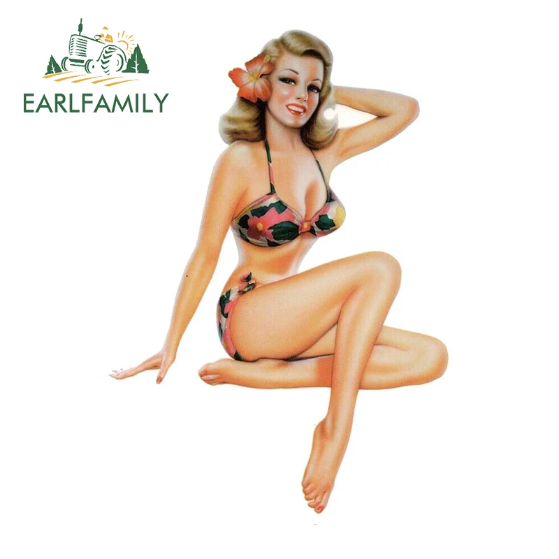 EARLFAMILY American Retro Pin Up Girl Car Sticker Rear Windshield Car Bumper Decal Sexy Pinup Stickers Waterproof Car Styling