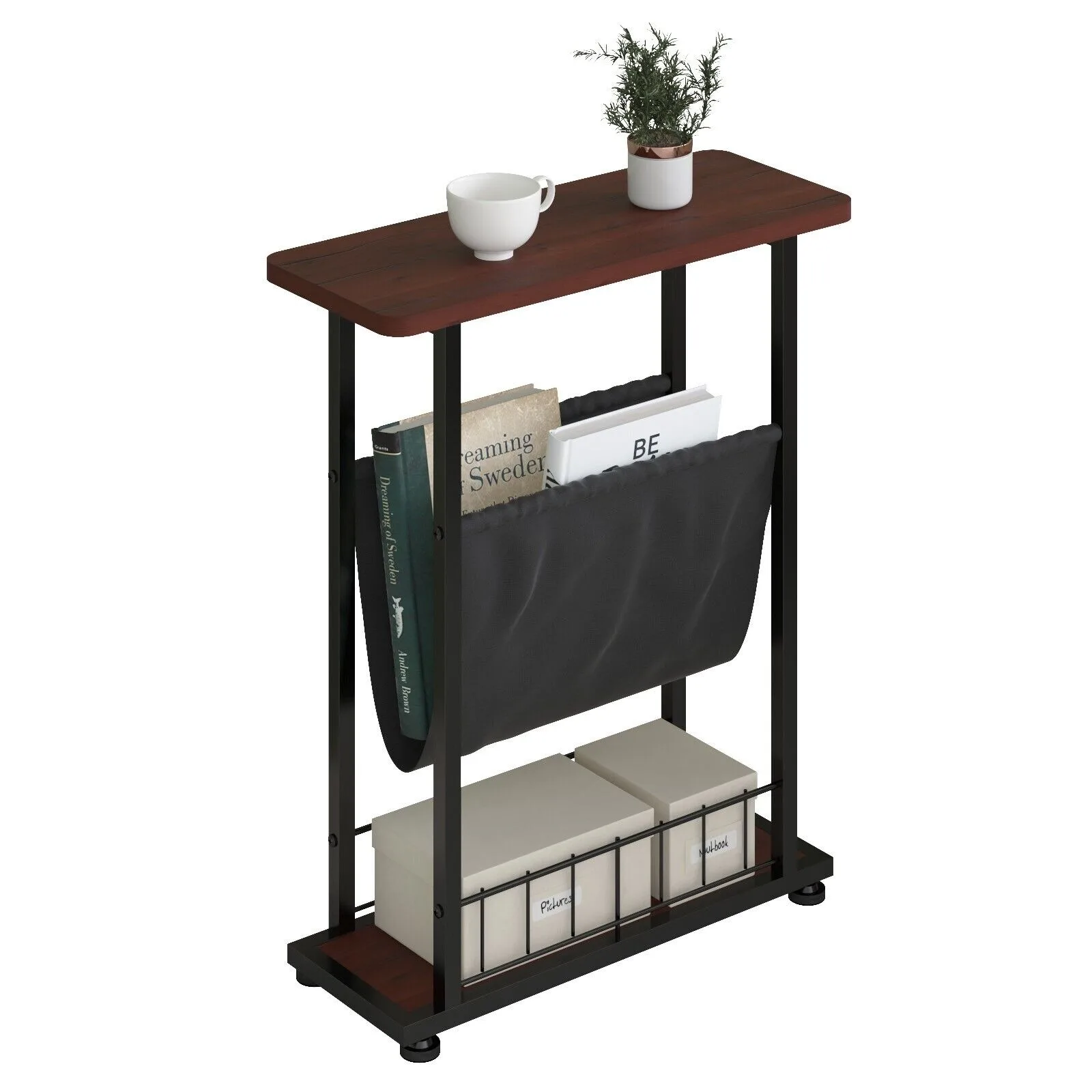 

US 3 Tier Small Side Table for Small Spaces Narrow Side Table with Magazine Holder