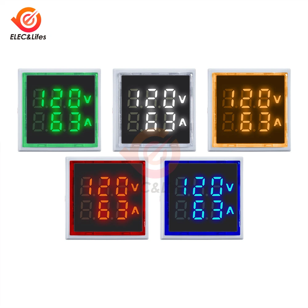 AC 60-500V 0-100A Square LED Digital Voltmeter Ammeter 110V 220V Voltage Current Meter Voltammeter Car Volt Amp Tester Detector