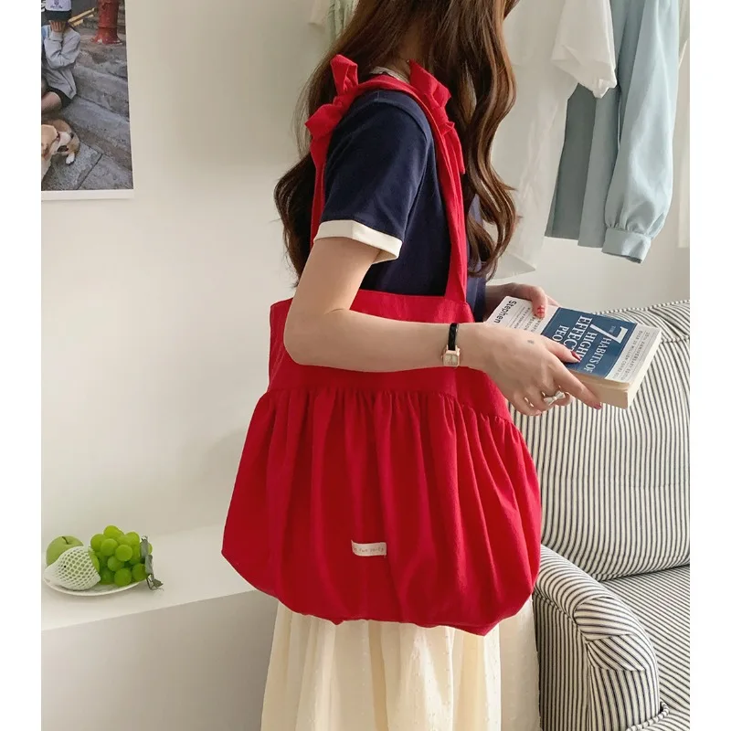 

Youda новая холщовая тканевая сумка на плечо, простая модная сумка со рюшами, большая повседневная вместительная сумка-тоут для покупок