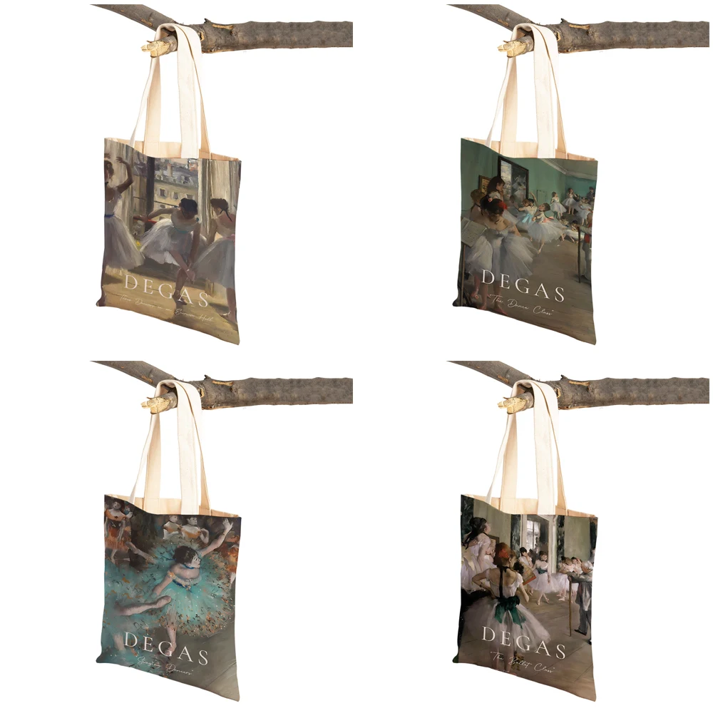 Ladies Shopping Bag Cartoon Impression Edgar Degas Ballerina Handbag Foldable Cloth Shopper Harajuku Style Student Canvas Tote