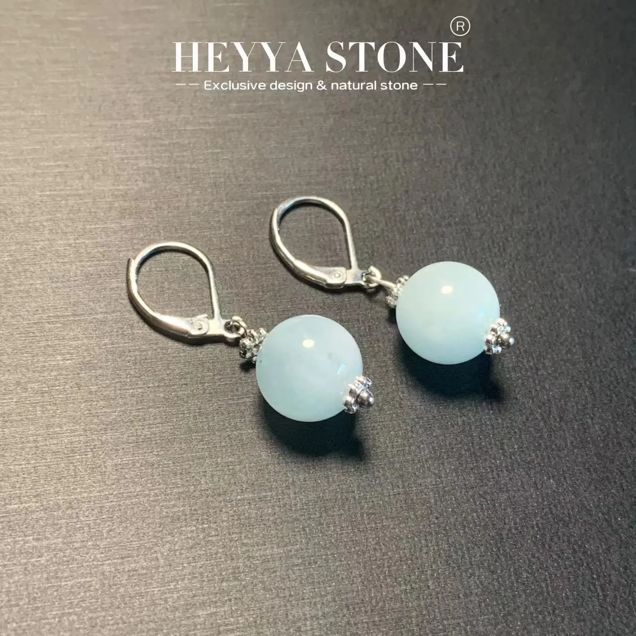 HEYYA STONE 10MM Natural Aquamarine Drop Earrings Simple Classic 925 Sterling Silver Gemstone Jewelry