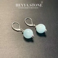 HEYYA STONE 10MM Natural Aquamarine Drop Earrings Simple Classic 925 Sterling Silver Gemstone Jewelry