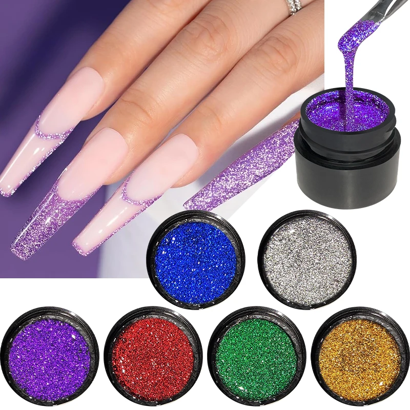 6 Colors Metallic Glitter Liner Gel Nail Polish, Reflective Painting UV Gel Nail Art Varnish For Line Drawing, DIY Manicure